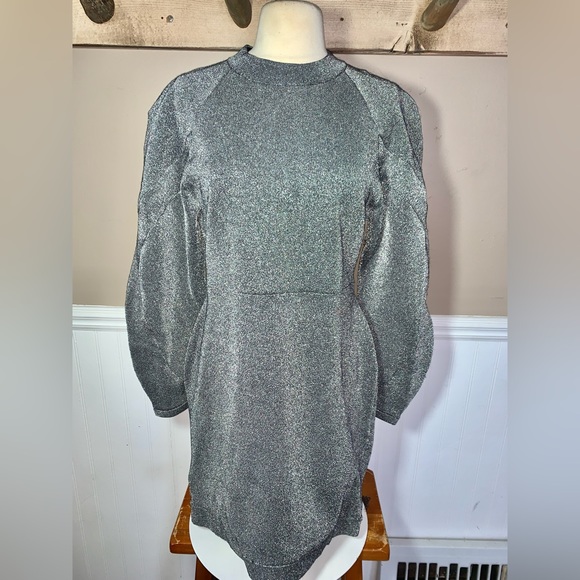 BCBGMaxAzria Metallic Gray bubble Stretch Bodycon Dress Large - Picture 3 of 7